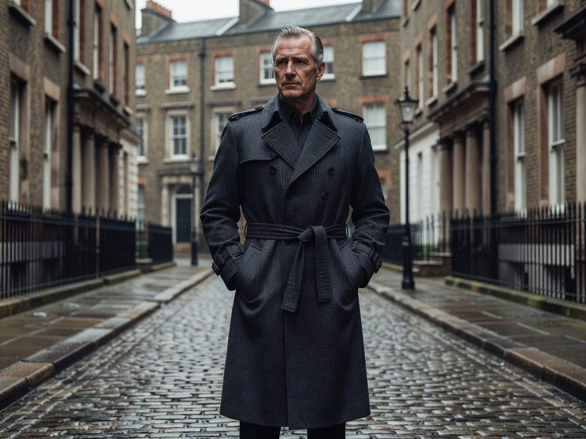 British tailored wool trenchcoat tailored in traditional weave